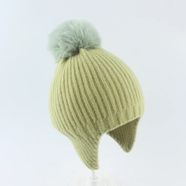 Soft Warm Baby Beanie Winter Knitted Hat For Kids Boys Girls Faux Fur Pompom Skullies Beanies Ear Protection Baby Cap