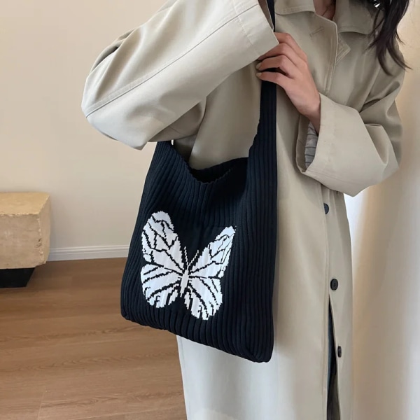 2023 New Single Shoulder Bag Knitted Wool Butterfly Knitted niche Fresh Tote Bag Women's Bag Handbag