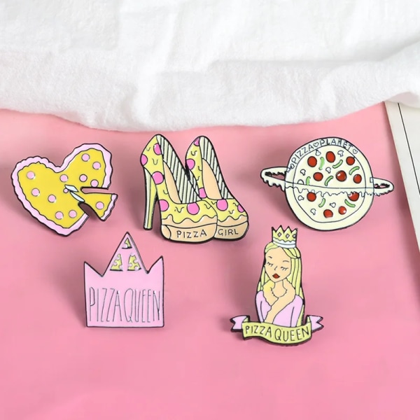 Pizza Christmas Tree Metal Enamel Brooch Cartoon UFO Gramophone Planet Queen Badge Pin Fashion Cute Lapel Backpack Jewelry Gift