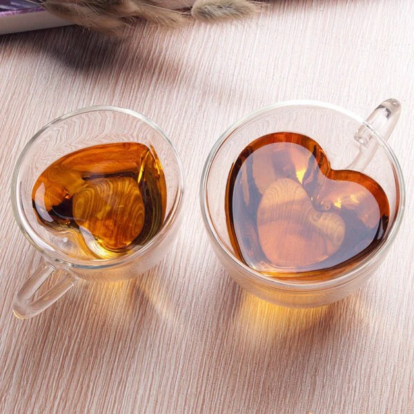 Heart Love Shape Glass Coffee Mug Cup Double Wall Drinking Tea Milk Juice Water Glasses Heat Resistant Drinkware Set Lover Gift