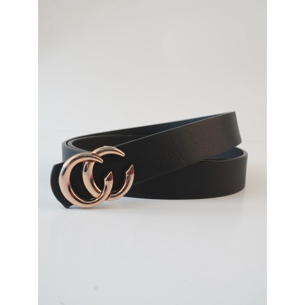 Fashion pop solid color girly style double C letter gold buckle belt