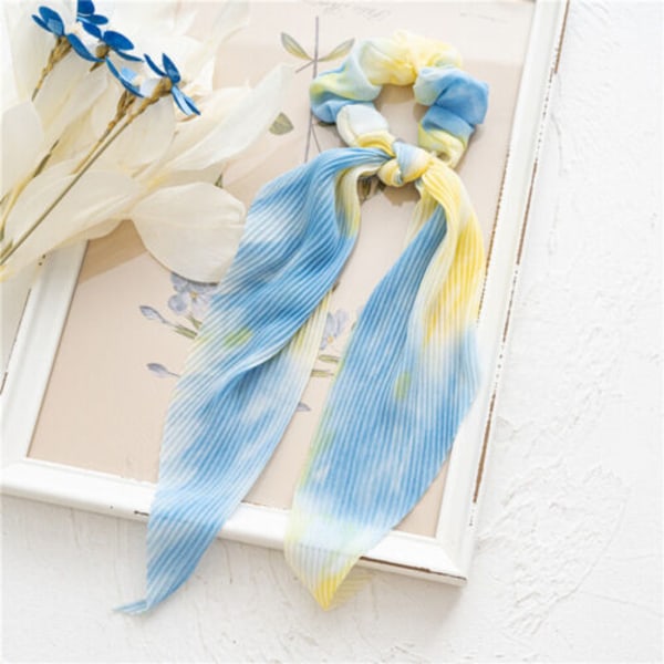 Gradient Elastic Hair Band Bow Long Ribbon Ponytail Scarf Tie Soft Pleated Sweet