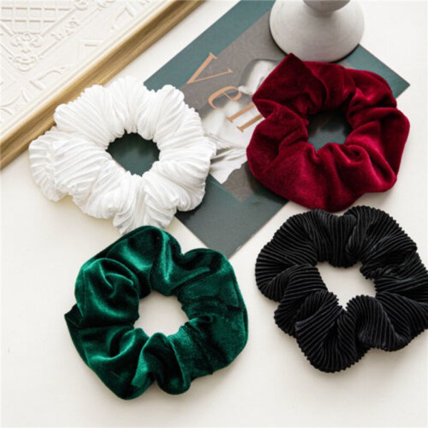 4Pcs Plaid Pattern Velvet Hair Ring Solid Color Pleated Hair Rope Hair Accessories
