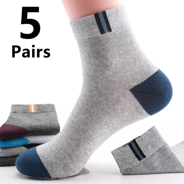 5 Pairs of Men's Mid-Calf Socks, Comfortable Cotton Business Leisure Socks with Colorful Sports Style Classic Mid-Calf Socks