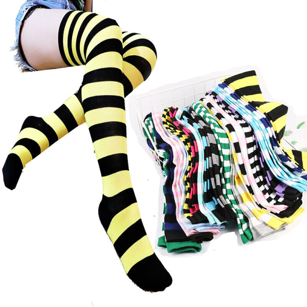 Women Over Knee Socks Colour Striped High Thigh Long Stocking Sock Fashion