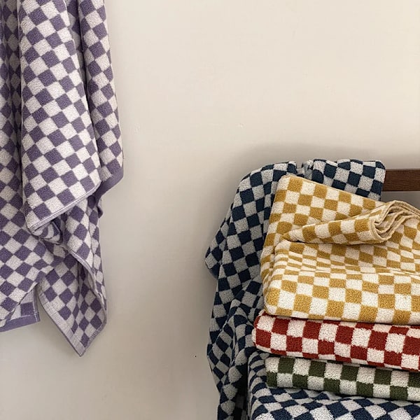 Retro Checkerboard Plaid Long-Staple Cotton Towel Soft Skin-Friendly Face Towels Absorption Bathtowel for Home & Hotel Supplies