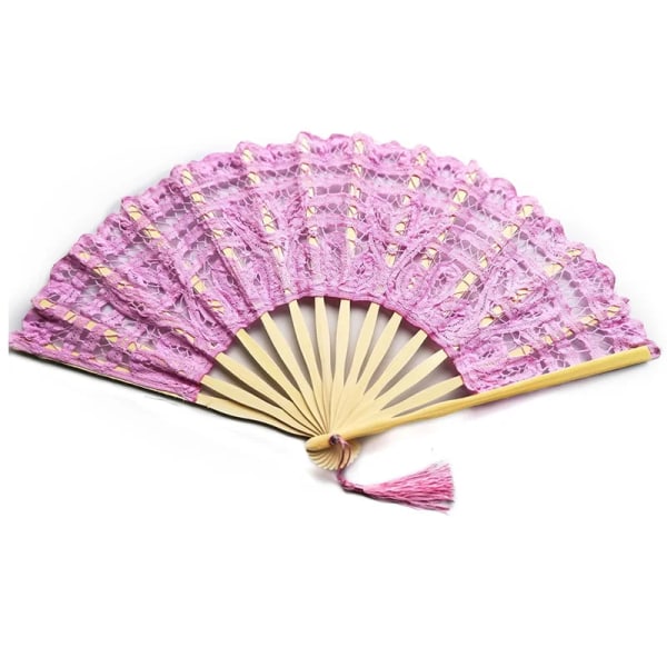 27cm Palace Folding Fan Vintage Bamboo And Wood Lace Folding Fan Handmade Embroidered Double Layer Fan