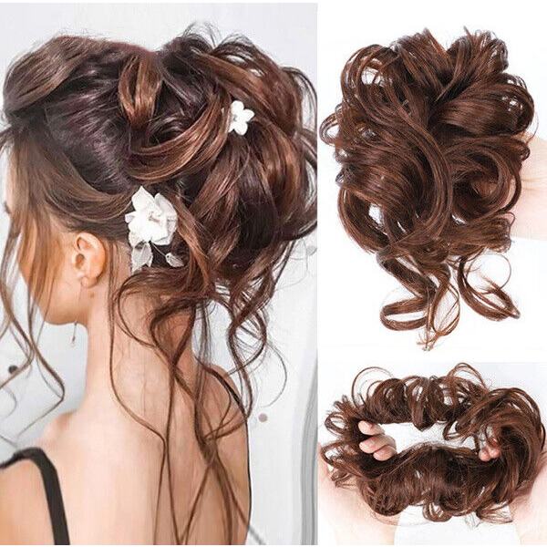 Messy Bun Hair Piece Curly Scrunchie Chignon With Rubber Band Updo Synthetic US
