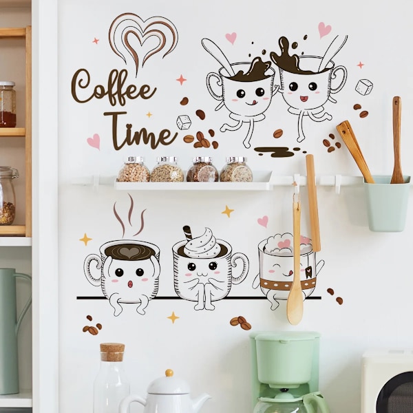Creative Coffee Cup Wall Stickers Removable Vinyl PVC Living Room Kitchen Stain Resistant Home Decor Wall Stickers