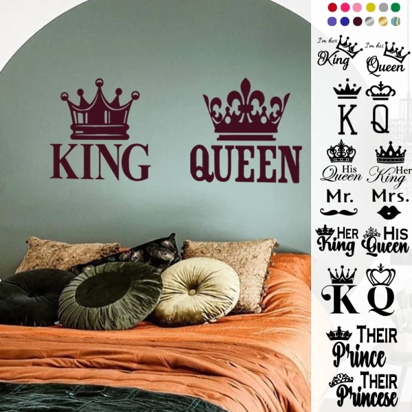 King Queen Home Wall Decor Stickers For Bedroom Couples Husband And Wife Rooms Wall Sticker Decortion Removable Decal