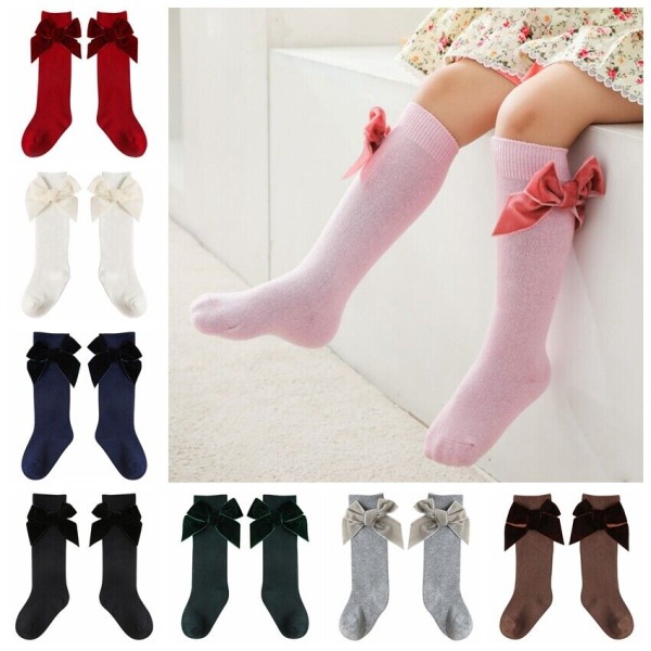 Infant Baby Knee High Socks Toddler Girls Cotton Knit Bow Stockings Winter Warm