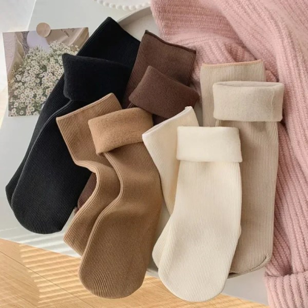 Women Winter Thickened Socks Warm Soft Tube Cashmere Fuzzy Solid Floor Mujer Home Sleeping Snow Thermal Snow Boots Socks
