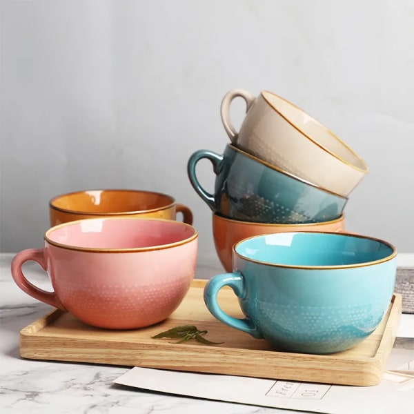 1pcs High-capacity Ceramic Breakfast Bowl Office Water Pottery Cup Porcelain Coffee Mug Afternoon Tea Cups Milk Bowls Wholesale