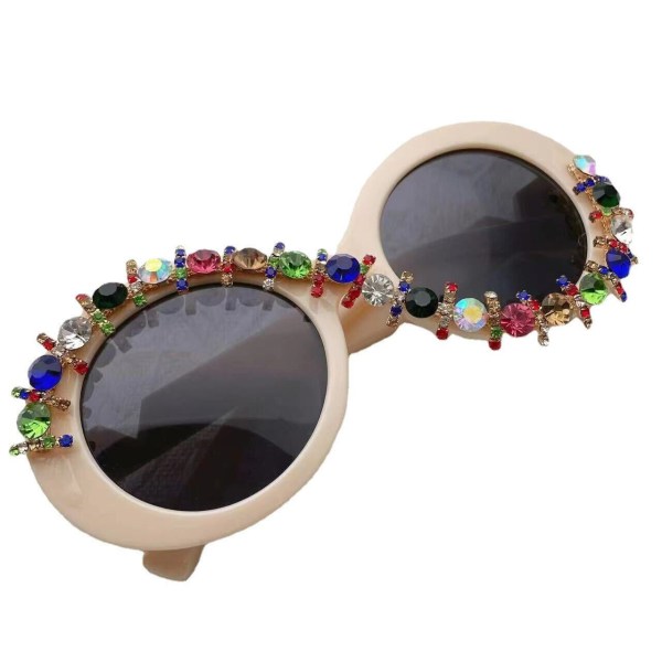 Womens Round Sunglasses UV400 Bling Colorful Rhinestone Personalized For Party