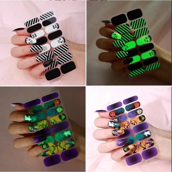 New Halloween Design Dark Nail Patch Gel Nail Art Stickers Full Cover  Lamp Required Gel Nail Strips Press on Nail Decal