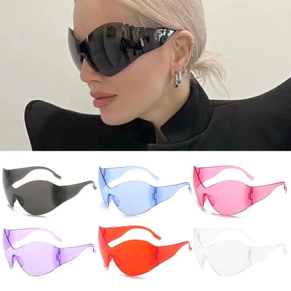 New Steampunk Oversized Sunglasses Trendy Rimless Y2K Shades Sun Glasses for Women/Men UV400 Protection Sport One Piece Eyewear