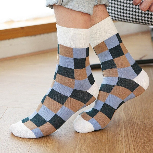 Checkered Argyle Pattern Cotton Men Crew Socks Pack Novelty Designer Harajuku