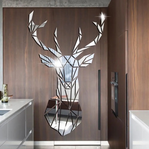 1 Set Mirror Wall Sticker Self Adhesive Removable Reflective Deer Head 3D Mirror Sticker Wall Art Decoration Bedroom Supplies