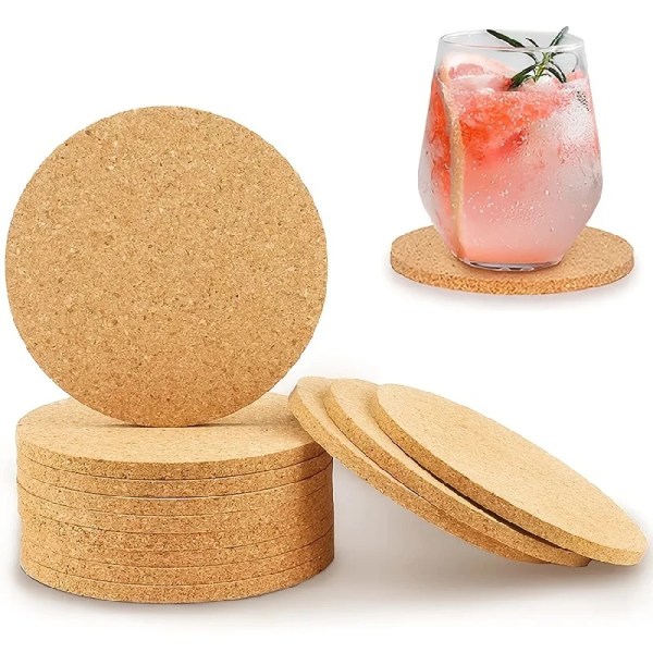 Eco-Friendly Round Cork Coasters - 10pcs - Perfect for Drinks & Home Decor!