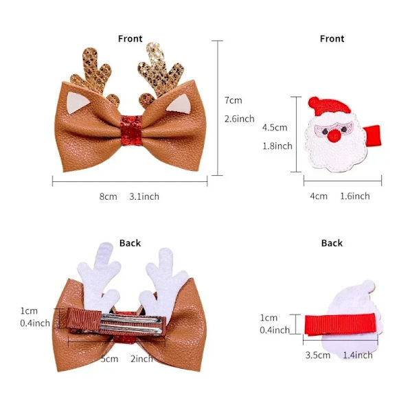 9pcs Children's Christmas Gingerbread Man Hair Clip Fashion Christmas Leather Bow Knot Edge Clip Santa Claus Elk Headwear