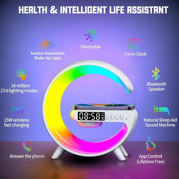 G Speakers Alarm Clock Lamp With Wireless Charger G Speakers Lamp Fast Charging Alarm Clock Wireless Charger Night Light Decor