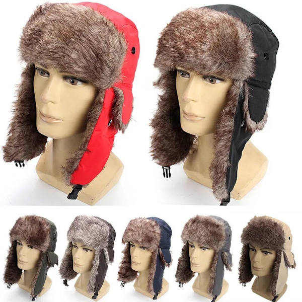 Mens Women Unisex Warm Trapper Aviator Trooper Earflap Winter Flaps Ski Hat New Hats Russian Ski Hat Faux Fur Hats