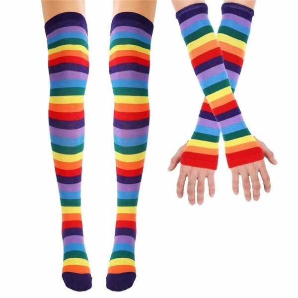 1 Pair Colorful Rainbow stockings Striped High Thigh Knee Socks Arm Warmer Glove