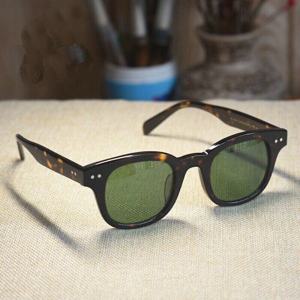 Retro Japan handmade sunglasses acetate tortoise frame green glass lens unisex