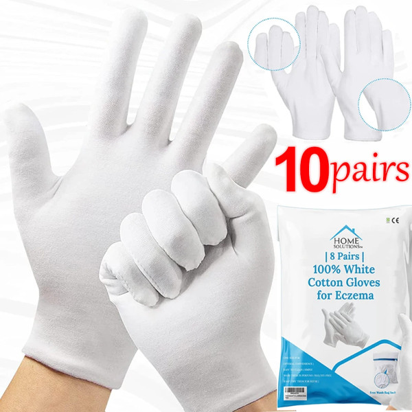 1/10pairs White Cotton Work Gloves for Dry Hands Handling Film SPA Gloves Ceremonial High Stretch Gloves Household Cleaning Tool