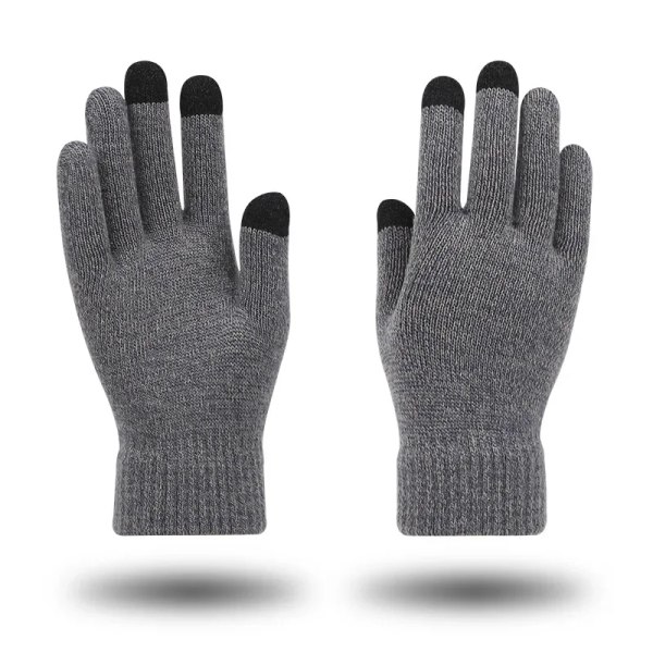 Winter Men Knitted Gloves Warm Full Fingers Touch Screen Anti-Slip Gloves for Cycling Running Driving Hiking Camping Work Mitten