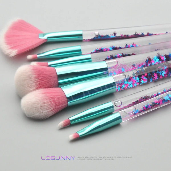 7PCS Advanced Rainbow Glitter Makeup Brush Set Diamond Crystal Handle Liquid Foundation Brow Face Makeup Brush Set Dream Girl