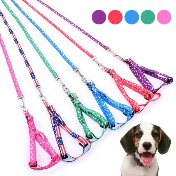 Dog Leash Pet Bone Printing Harness and Leash Set Adjustable Walking Dogs Training Rope for Small Dog Puppy Accessories