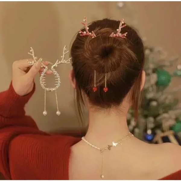 2023 New Christmas Milu Horn Tassel Horsetail Buckle Hairpin South Korea Cute  Clip Back Pan   Headwear  Jewelry