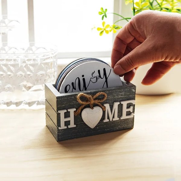 Home Love Wooden Set Lnsulated Coasters Kitchen Tableware Anti Scald And Household Use Cup Trays Decor Accessories