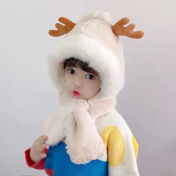 2023 new Fur Winter Baby Hat Scarf One-Piece Soft Kids Cap for Girls Boys Cartoon Warmer Neck Ears Baby Bonnet Infant Accessorie