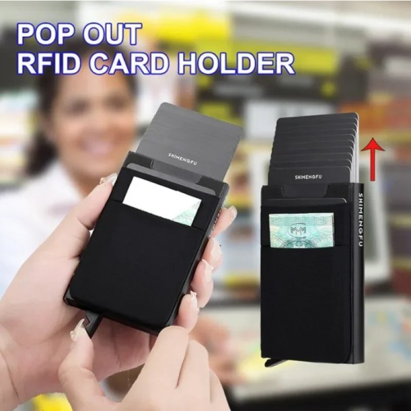 Slim Aluminum Wallet with Elasticity Back Pouch ID Credit Card Holder Mini RFID Wallet Automatic Pop Up Bank Card Case Men Purse