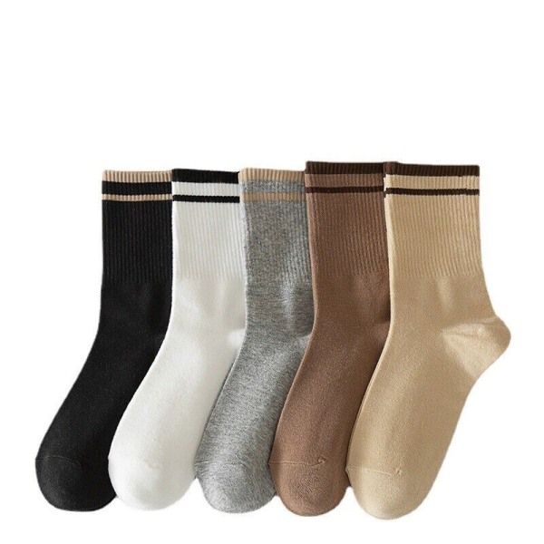5 Pairs Summer Autumn Cotton Stripe Thin Sweat Absorbing Medium Socks