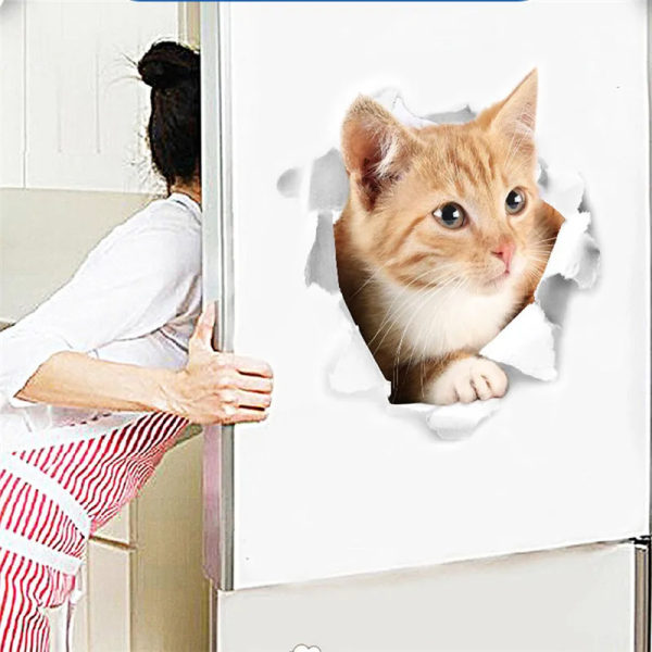 3d vivid broken Cat Toilet Door Refrigerator kitchen toilet Wall Stickers Decals Door Home Decor Poster Mural
