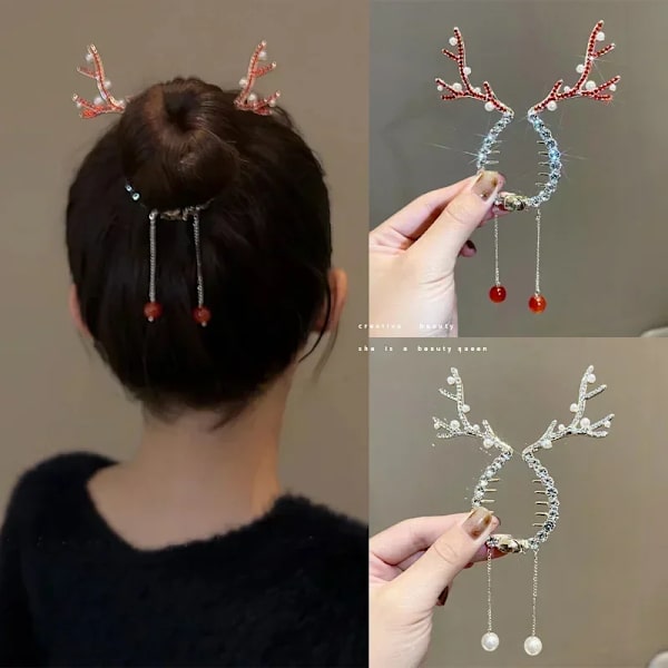 2023 New Christmas Milu Horn Tassel Horsetail Buckle Hairpin South Korea Cute  Clip Back Pan   Headwear  Jewelry