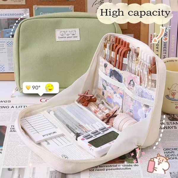 Pencil Case Super Large Capacity Kawaii Canvas Pen Box High-quality Cosmetic Bag Stationery Back To School Office Supplies