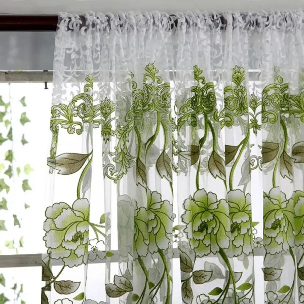 1pcs Peony Tulle Curtains For Kitchen Door Window Living Room Bedroom Jacquard Sheer Voile Yarn Curtains 100x200cm  Y