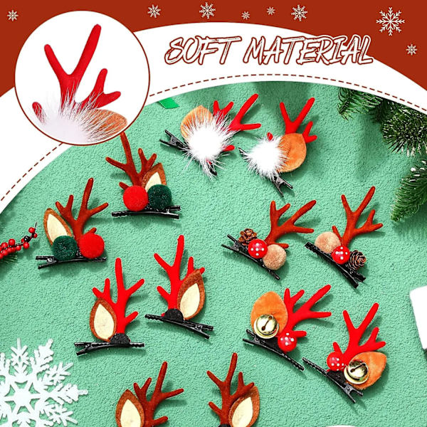 8pcs  Kids Cartoon Christmas Elk Antler Hairpins Girl Cute Deer Ear Side Hair Clips Christmas Party Cosplay Decorative Props