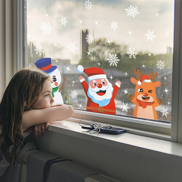 Christmas Wall Window Stickers Santa Snowman Elk Snowflake PVC Window Decals For Home Shopwindow Ornament Xmas Navidad New Year