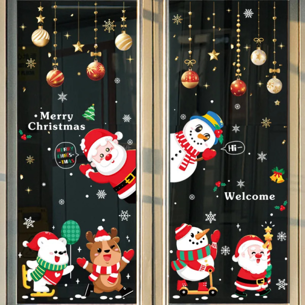 2024 Merry Christmas Decoration Sticker for Window Gold Ball Snowflake Wall Sticker Xmas Decoration Decals Festival Party Supply