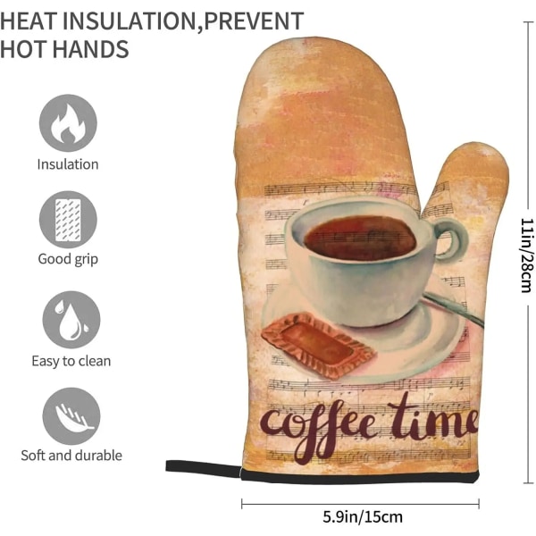 Oven Gloves Coffee Theme Coffee Time Oven Mitts Heat Resistant Durable Kitchen Gloves Perfect for BBQ Cooking Baking Set of 2