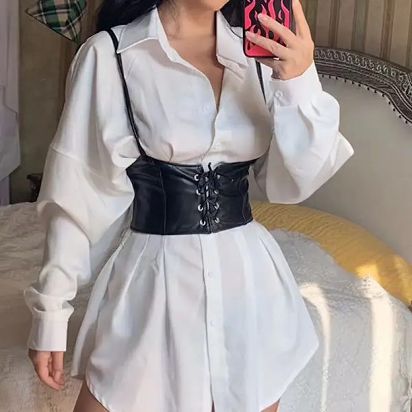 Women's Corset Wide Belt PU Leather Slim Fit Belt Suspender Women's Gothic Decorative Dress Elegant Sexy Fashion Luxury Black