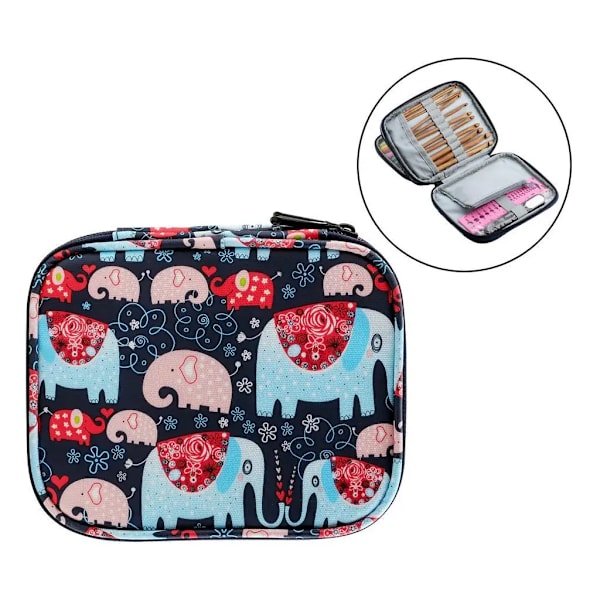 Oxford Cloth Crochet Hook Case Empty Zipper Bag Portable Travel Crochet Storage Bag with Web Pocket for Carrying Crochet Needles