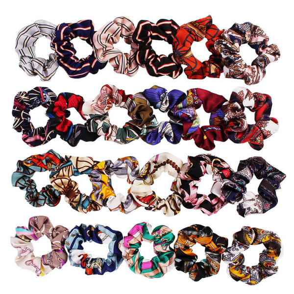 5pcs Womens Floral Satin Hair Scrunchies Elastic Striped Hair Rope Hair Ring Ponytail