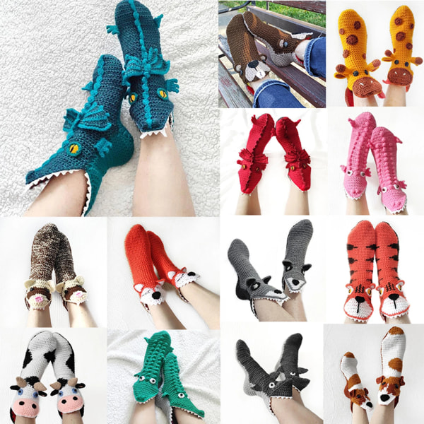 Women's Winter Knitting Hand Crochet Socks Knit Warm 3D Novelty Animal Wide Mouth Sailor Socks Clothing Accessories