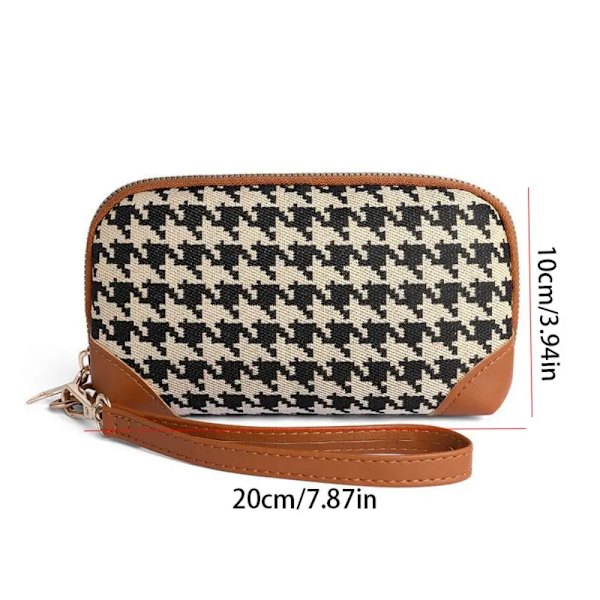New Houndstooth Women's Long Style Canvas Zipper Wallet Large Capacity Handbag Korean Fashion Car Key Bag Card Bag Coin Purse